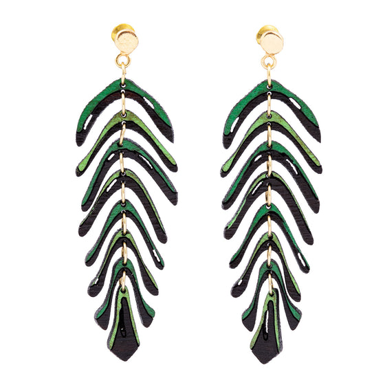 Areca Palm Leaf Reclaimed Rosewood Dangle Earrings-0