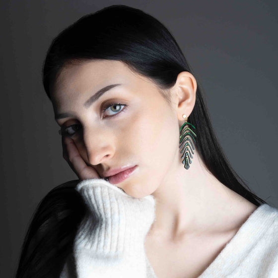 Areca Palm Leaf Reclaimed Rosewood Dangle Earrings-1