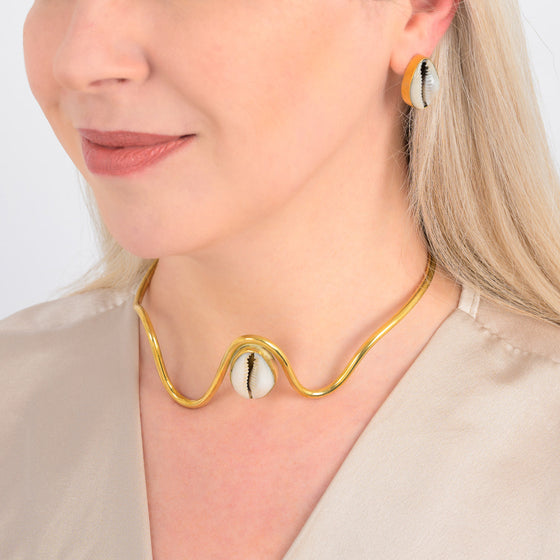 Cowrie Shell Recycled Brass Earrings-1