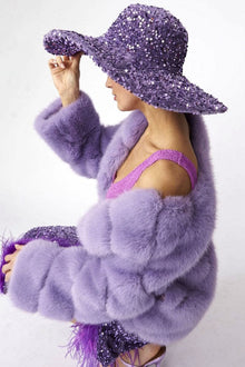  Purple Sequin Handmade Flapper Hat-0