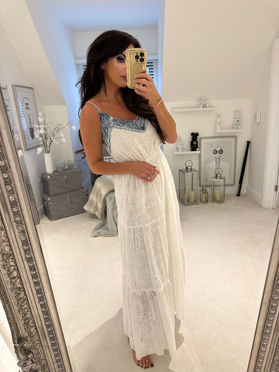 Broderie Anglaise white cotton Maxi