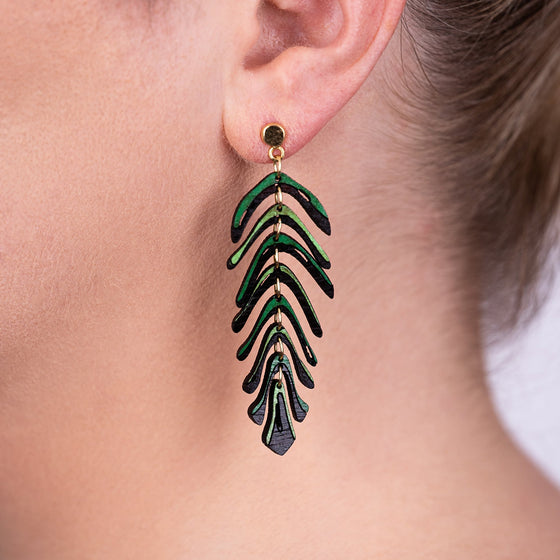 Areca Palm Leaf Reclaimed Rosewood Dangle Earrings-2